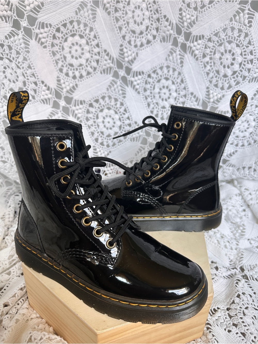 Dr. Martens Zavala Black Patent Leather Combat Boots - Women's US Size 6 EUC